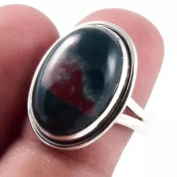 Кольцо из серебра 925 пробы с натуральным кровавым камнем ручной работы S.8 i9p26