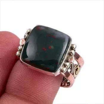 Кольцо из серебра 925 пробы с натуральным драгоценным камнем-кровавым камнем в двух тонах S.9.5 Y0E13