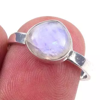 Кольцо из серебра 925 пробы с натуральным радужным лунным камнем ручной работы, размер 7 Z8A02