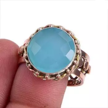 Кольцо из серебра 925 пробы с натуральным аквамариновым халцедоном, двухцветное, размер 9,5 o1e51