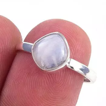 Кольцо из серебра 925 пробы с натуральным радужным лунным камнем ручной работы S.7 V8r67