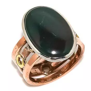 Кольцо из серебра 925 пробы с натуральным драгоценным камнем-кровавым камнем двухцветной формы S.7.5 Q7e47