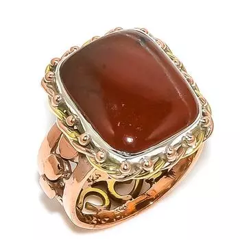 Кольцо из серебра 925 пробы с натуральным драгоценным камнем-кровавым камнем двухцветной формы S.6.5 s2w77