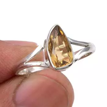 Кольцо из серебра 925 пробы с натуральным цитрином, размер 8,5, C9Y98