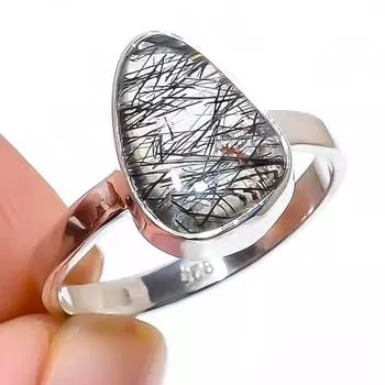 Кольцо из серебра 925 пробы с натуральным черным рутилом ручной работы S.6 N3q20