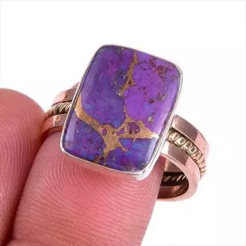 Кольцо из серебра 925 пробы с натуральным медным бирюзовым камнем, двухцветное, размер 10 j5V75