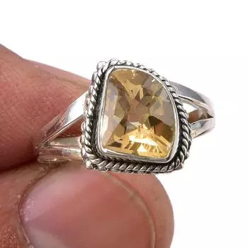 Кольцо из серебра 925 пробы с натуральным цитрином, размер 7 E6E05