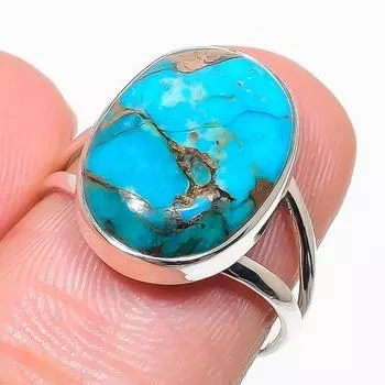 Кольцо из серебра 925 пробы с натуральным бирюзовым медным камнем S.7 D5m21