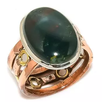 Кольцо из серебра 925 пробы с натуральным драгоценным камнем-кровавым камнем двухцветной формы S.8.5 h7k70