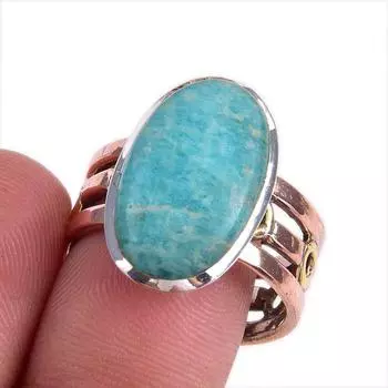Кольцо из серебра 925 пробы с натуральным амазонитом, двухцветное, размер 9 W1n70