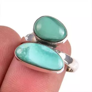 Кольцо из серебра 925 пробы с натуральным тибетским бирюзовым камнем S.7.5 N8y73