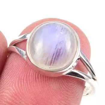 Кольцо из серебра 925 пробы с натуральным радужным лунным камнем ручной работы, размер 8 g6N70