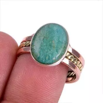Кольцо из серебра 925 пробы с натуральным амазонитом, двухцветное, размер 9 l4n41