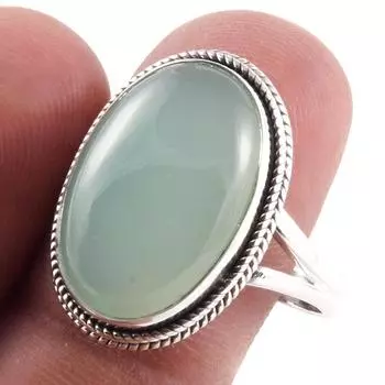 Кольцо из серебра 925 пробы с натуральным хризопразом ручной работы S.10 a9T03