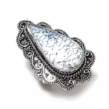 Кольцо из серебра 925 пробы с опалом и дендритом, размер 8, m1M34