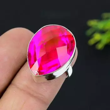 Кольцо из серебра 925 пробы с розовым рубиллитом, размер 7, ручная работа, i5n66