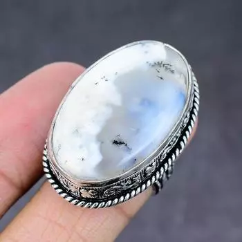 Кольцо из серебра 925 пробы с драгоценным камнем опалом дендрита ручной работы, размер 8 N8n33