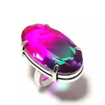 Кольцо из серебра 925 пробы с двухцветным турмалином, размер 7 B8R67