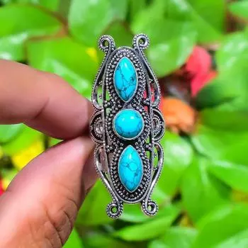 Кольцо из серебра 925 пробы с натуральным бирюзовым камнем Санта-Роза, размер 8 b5z53