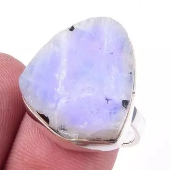 Кольцо из серебра 925 пробы с натуральным радужным лунным камнем ручной работы, размер 7 Z3Y52