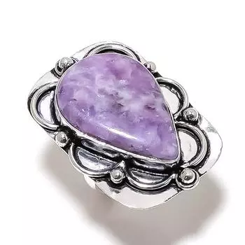 Кольцо из серебра 925 пробы с натуральным лепидолитом ручной работы S.8 N3Q48