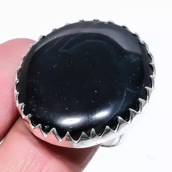 Кольцо из серебра 925 пробы с натуральным полосчатым агатом, размер 10, ручная работа, r7A68