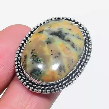 Кольцо из серебра 925 пробы с натуральным медовым дендритовым драгоценным камнем, размер 9 V3S15