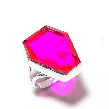 Кольцо из серебра 925 пробы с натуральным розовым рубиллитом, размер 8, v4l33