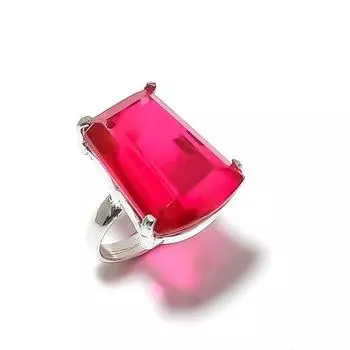 Кольцо из серебра 925 пробы с натуральным розовым рубиллитом, размер 9, r7V94