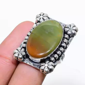 Кольцо из серебра 925 пробы с натуральным полихромным яшмовым камнем, размер 8,5 e6B92