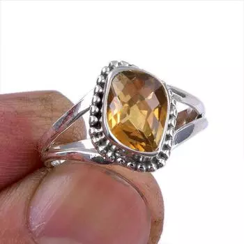 Кольцо из серебра 925 пробы с натуральным цитрином, размер 6,5, H6Y84