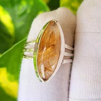 Кольцо из серебра 925 пробы с натуральным золотым рутилом, размер 7,75, США, A11 7.75 US