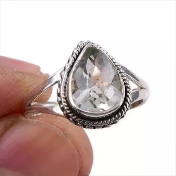 Кольцо из серебра 925 пробы с натуральным зеленым аметистом, размер 6,5, u9K29