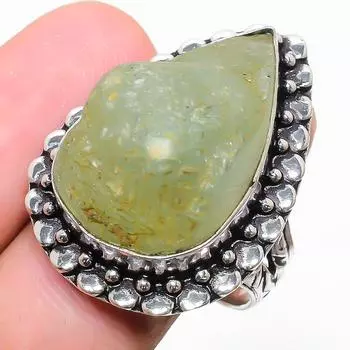 Кольцо из серебра 925 пробы с натуральным пренитом, необработанный драгоценный камень, размер 9 y3Q11