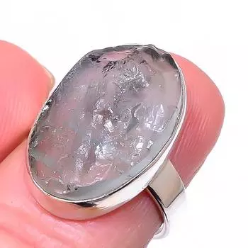 Кольцо из серебра 925 пробы с натуральным аквамарином, необработанный драгоценный камень, размер 6,5 S3e60