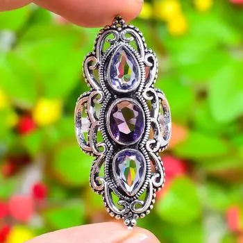 Кольцо из серебра 925 пробы с драгоценным камнем аметист, размер 6,5 R5V99