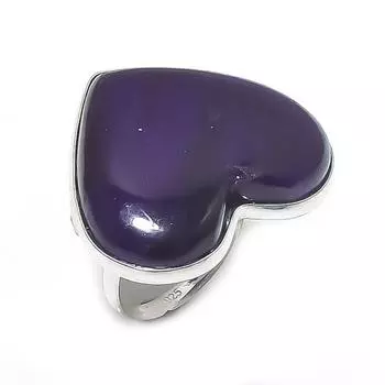 Кольцо из серебра 925 пробы с натуральным шалфеем и аметистом, размер 7, p1U18