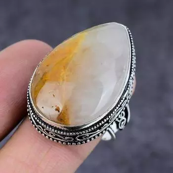 Кольцо из серебра 925 пробы с драгоценным камнем Plume Agate, размер 7, n5e15