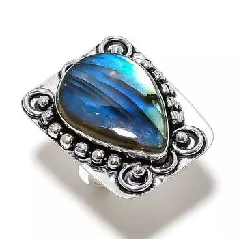 Кольцо из серебра 925 пробы с драгоценным камнем лабрадорит, размер 8 H3U67