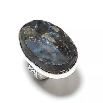 Кольцо из серебра 925 пробы с драгоценным камнем лабрадорит, размер 10 Y8j06