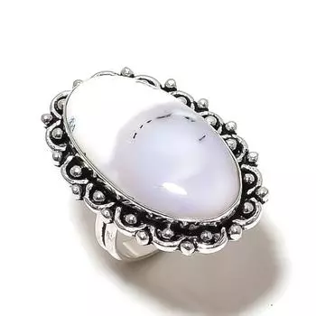 Кольцо из серебра 925 пробы с драгоценным камнем опалом дендрита, размер 9,5 V7P57