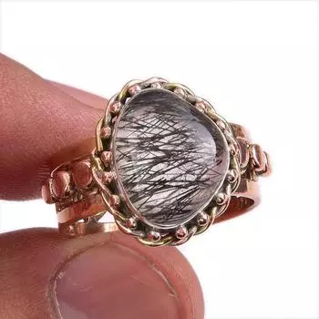 Кольцо из серебра 925 пробы с натуральным черным рутилом и двухцветным драгоценным камнем S.8.5 Q5f52