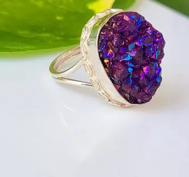 Кольцо из серебра 925 пробы с натуральными друзами, 8 шт., рождественский подарок для нее 8 US