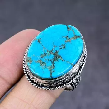 Кольцо из серебра 925 пробы с тибетским бирюзовым камнем, размер 8 e9t77