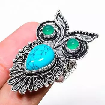 Кольцо из серебра 925 пробы с бирюзой и ониксом Санта-Роза, размер 7 c3Y69 7 синий