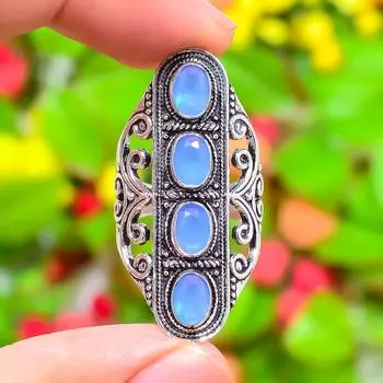 Кольцо из серебра 925 пробы с драгоценным камнем Aqua Chalcedony, размер 11, a1k51