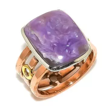 Кольцо из серебра 925 пробы с натуральным чароитом и двухцветным драгоценным камнем S.8.5 p9z68