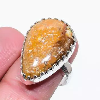 Кольцо из серебра 925 пробы с натуральным агатом, размер 8,5, S7J13