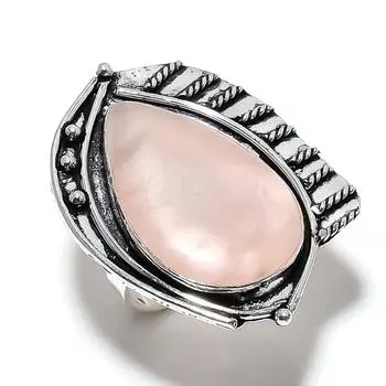 Кольцо из серебра 925 пробы с натуральным розовым кварцем, размер 11, r4v17