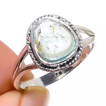 Кольцо из серебра 925 пробы с натуральным аквамарином и драгоценным камнем S.7.5 O4k33